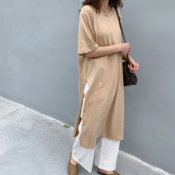 24ss NEW サイドスリットTシャツ ロング丈 ワンピーTシャツ | RAKUku | 詳細画像4 