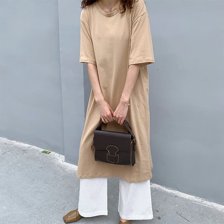 ライトブラウン | 24ss NEW サイドスリットTシャツ ロング丈 ワンピーTシャツ | RAKUku