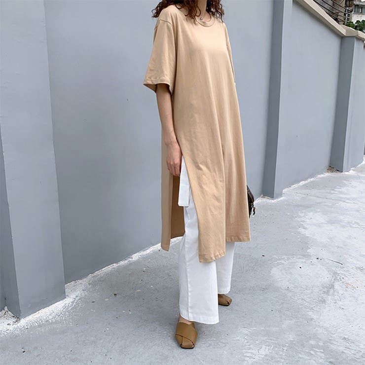 24ss NEW サイドスリットTシャツ ロング丈 ワンピーTシャツ | RAKUku | 詳細画像7 