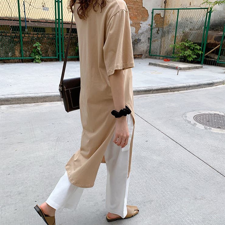 24ss NEW サイドスリットTシャツ ロング丈 ワンピーTシャツ | RAKUku | 詳細画像8 