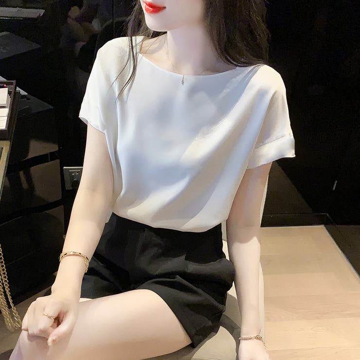 24NEW サテンブラウス レーディス 半袖 無地 シンプルデザイン | RAKUku | 詳細画像3 