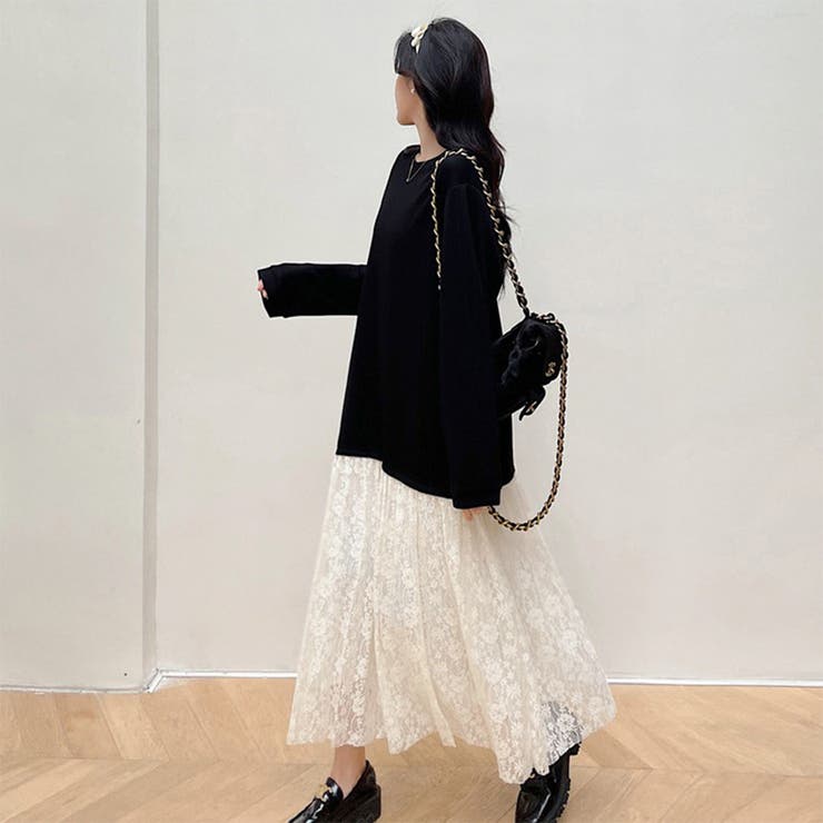 24NEW 異素材 レース ワンピース  エレガント ゆったり ワンピース | RAKUku | 詳細画像3 