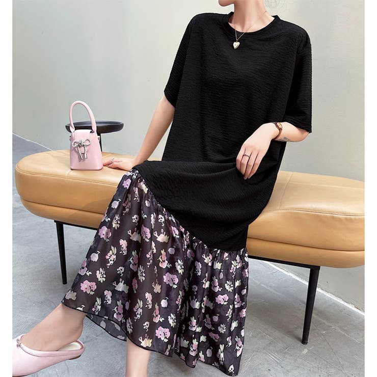 ワンピース ロング丈 無地 半袖 上品 シンプル パーティー 韓国 春夏 半袖 ワンピース ロング丈 シンプル 無地 花柄 韓国