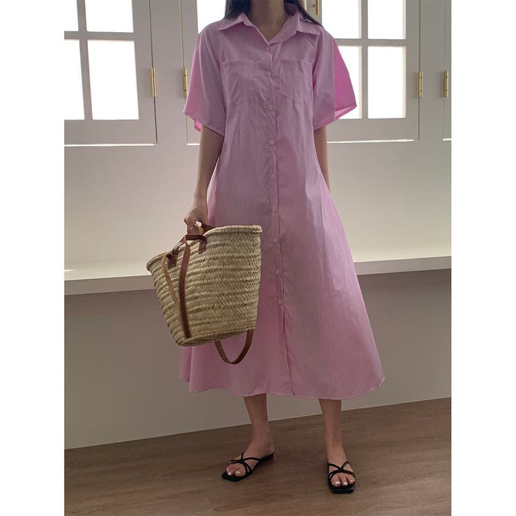 ストライプ シャーツワンピース 韓国ファッション | RAKUku | 詳細画像18 