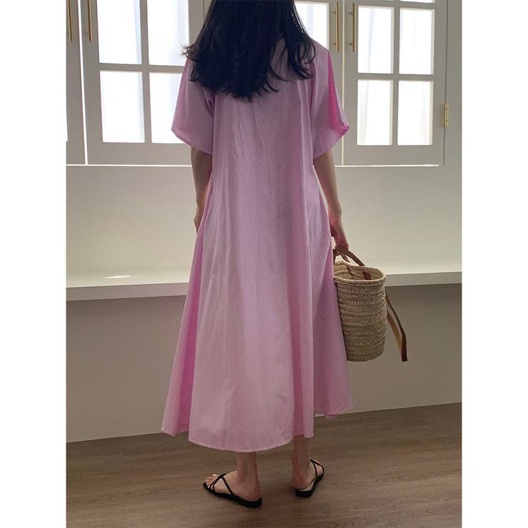 相談中です！完売 人気商品！春夏服♡ドライタッチクレリックストライプワンピース ストライプ シャーツワンピース 韓国ファッション[品番
