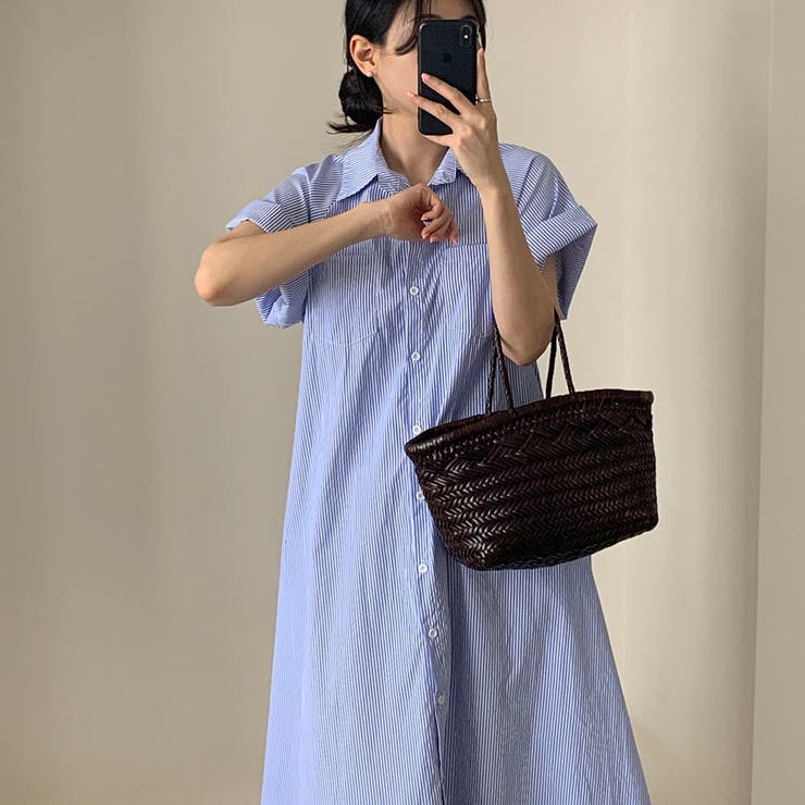 ストライプ シャーツワンピース 韓国ファッション | RAKUku | 詳細画像3 