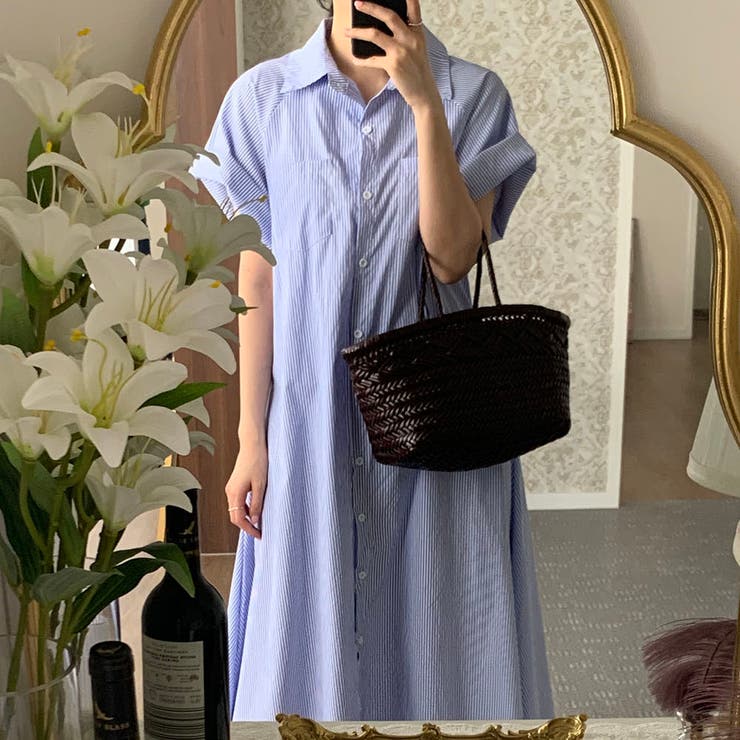 ストライプ シャーツワンピース 韓国ファッション | RAKUku | 詳細画像7 