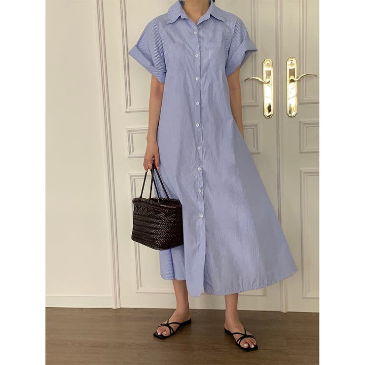 ストライプ シャーツワンピース 韓国ファッション | RAKUku | 詳細画像8 