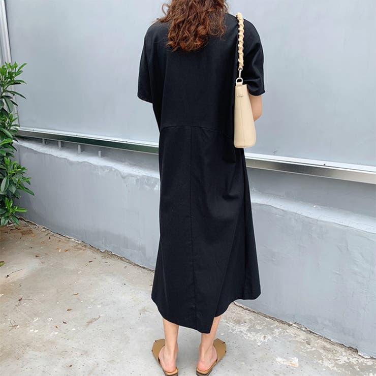 ストレスフリー Vネック ゆったりワンピース 半袖  ロング丈 | RAKUku | 詳細画像7 