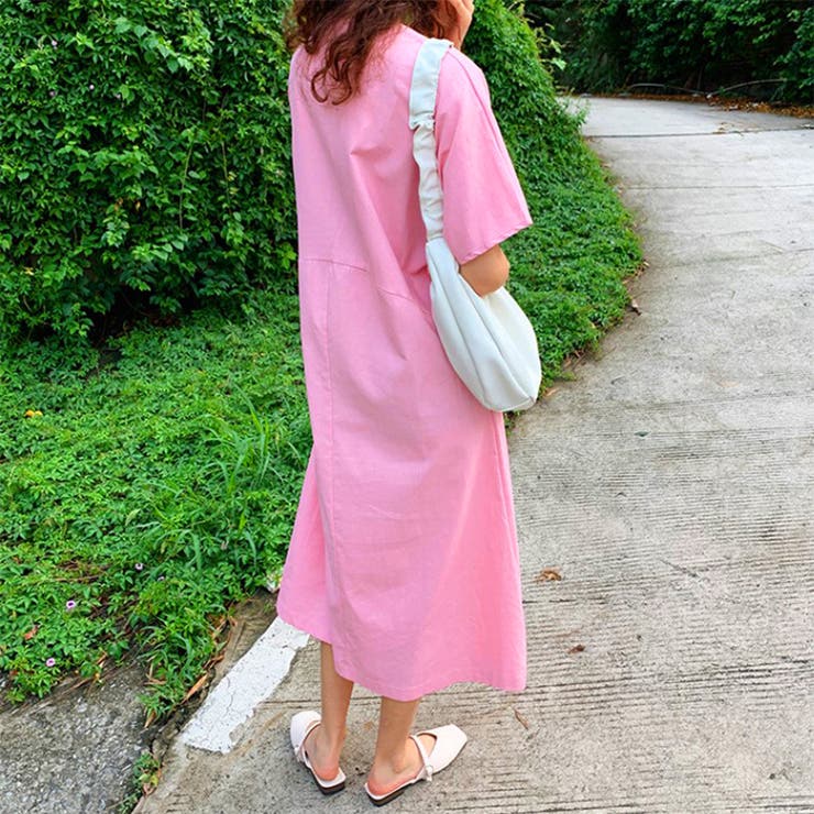 ストレスフリー Vネック ゆったりワンピース 半袖  ロング丈 | RAKUku | 詳細画像8 