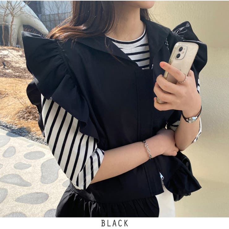 ブラック | 24ss NEW フリルベスト | RAKUku