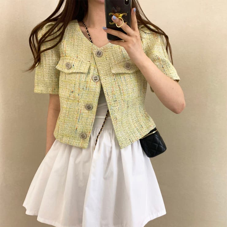 24NEW 半袖 ツイードジャケット 夏ジャケット 韓国風[品番
