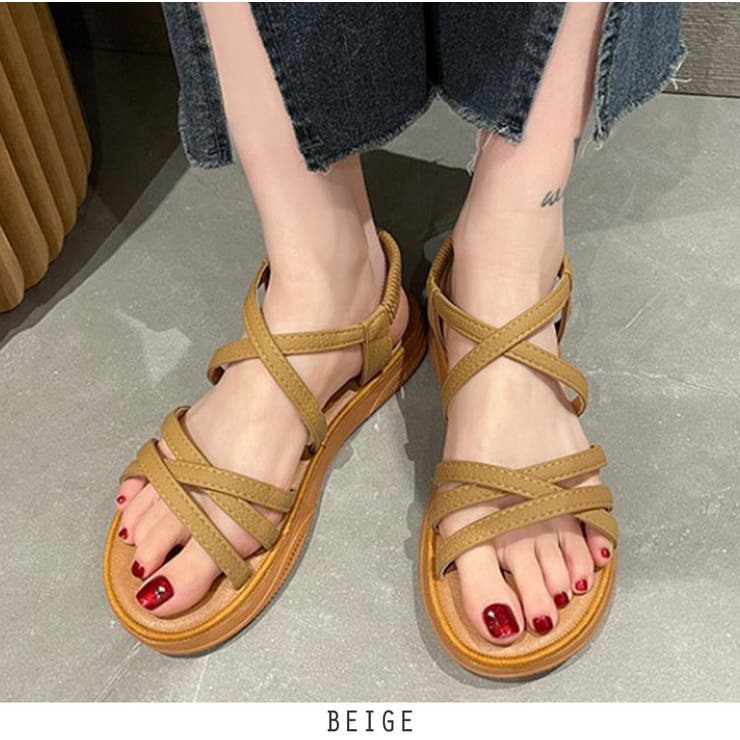 ベージュ | グラディエーターサンダル 海辺 ビーチ 韓国ファッション | RAKUku