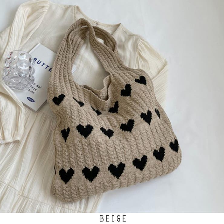 ベージュ | 24NEW ハート柄 ニットバッグ | RAKUku