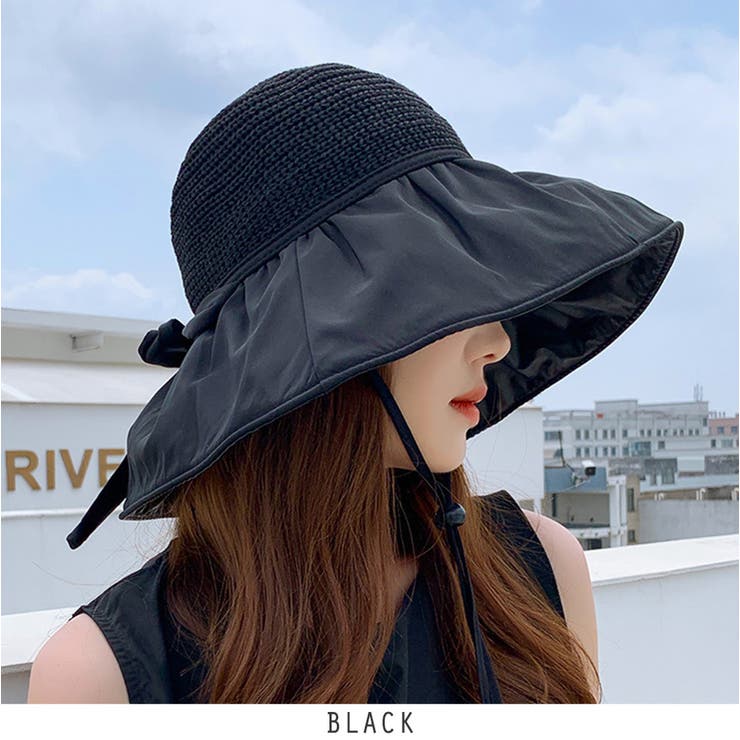 ブラック | 広つば帽子 ハット 紫外線対策 日よけ帽 折りたたみ | RAKUku