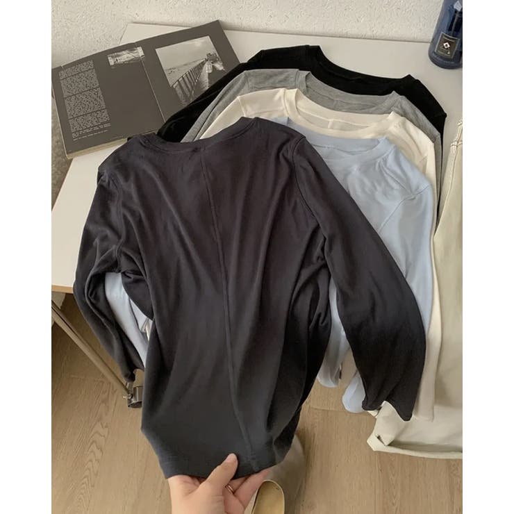 チャコールグレー | さらてろ ストレッチラウンドトップス カットソー 長袖 無地 薄手 涼しい | RAKUku