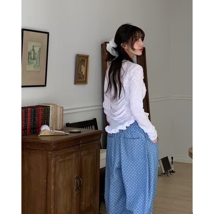 フリルシアートップス アシメントリー ロンT シンプル 個性的 長袖 無地 | RAKUku | 詳細画像14 