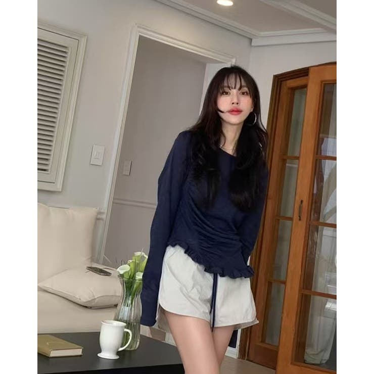 フリルシアートップス アシメントリー ロンT シンプル 個性的 長袖 無地 | RAKUku | 詳細画像4 