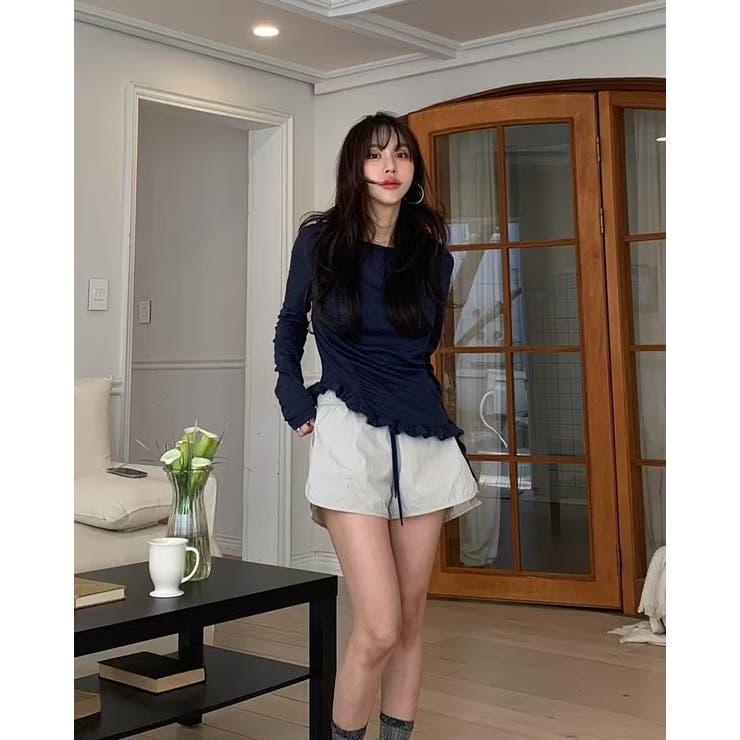 フリルシアートップス アシメントリー ロンT シンプル 個性的 長袖 無地 | RAKUku | 詳細画像5 