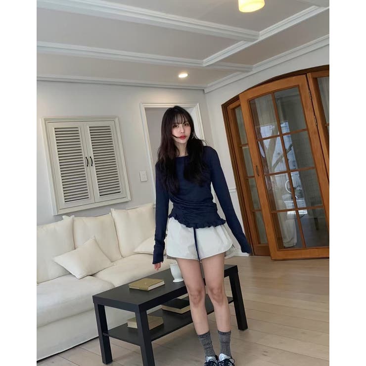 フリルシアートップス アシメントリー ロンT シンプル 個性的 長袖 無地 | RAKUku | 詳細画像6 