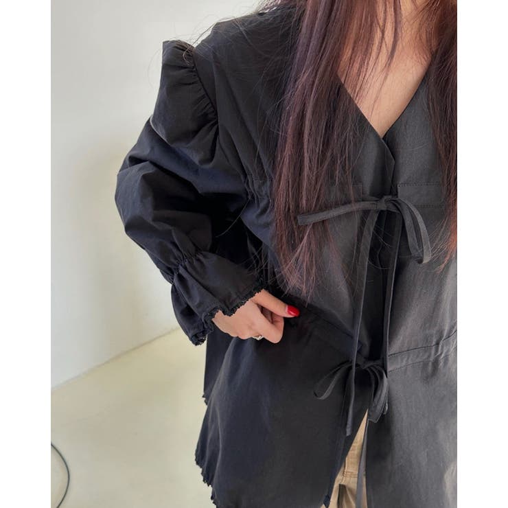 2color パワーショルダー Vネックフリルトップス | RAKUku | 詳細画像10 