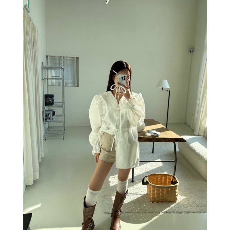 2color パワーショルダー Vネックフリルトップス | RAKUku | 詳細画像2 