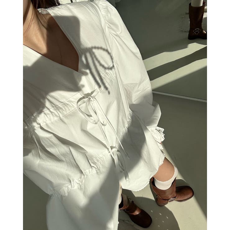 2color パワーショルダー Vネックフリルトップス | RAKUku | 詳細画像3 