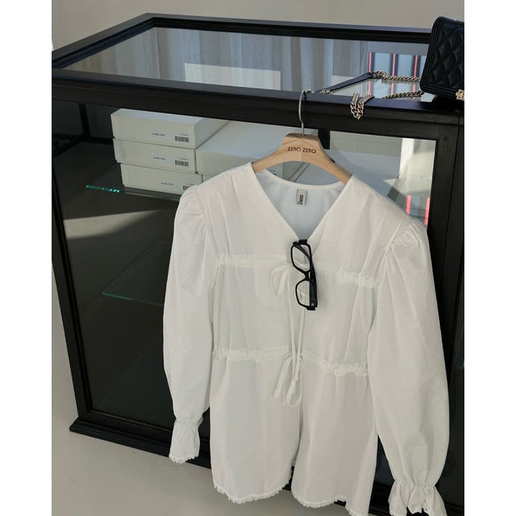 2color パワーショルダー Vネックフリルトップス | RAKUku | 詳細画像6 