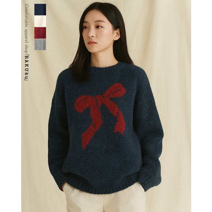 4color フロントリボン クルーネック | RAKUku | 詳細画像1 