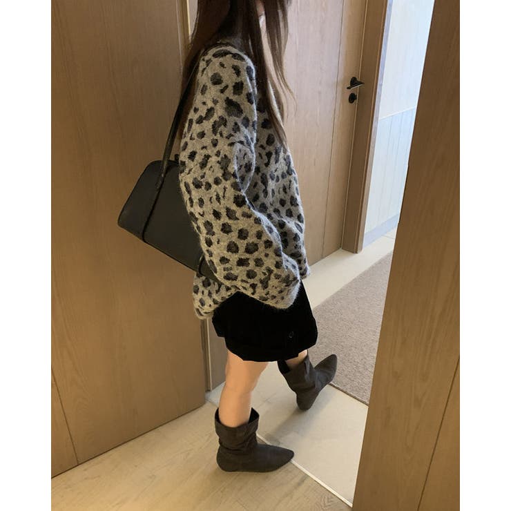 2color レオパード クルーネック ニットプルオーバー ゆったり 暖かい | RAKUku | 詳細画像9 