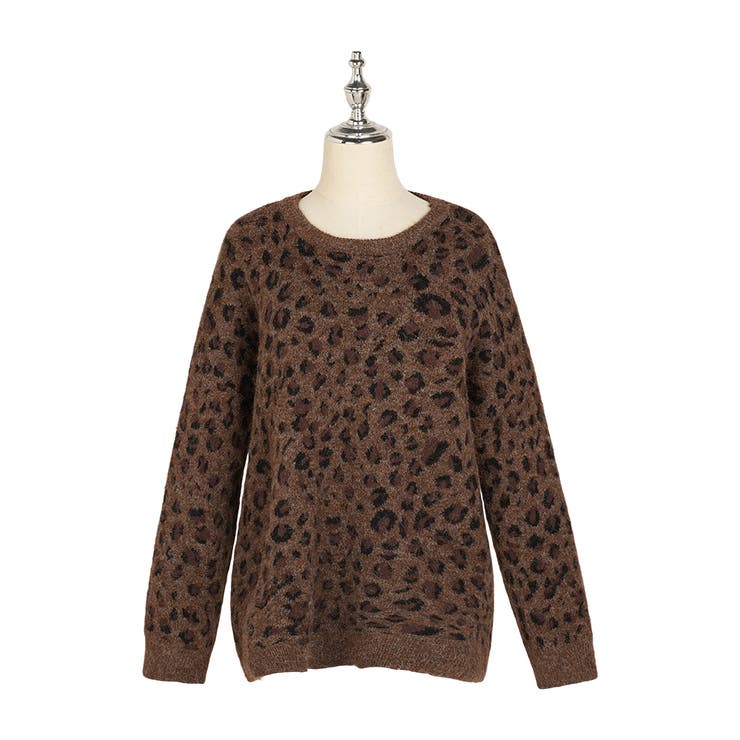 2color レオパード クルーネック ニットプルオーバー ゆったり 暖かい | RAKUku | 詳細画像10 