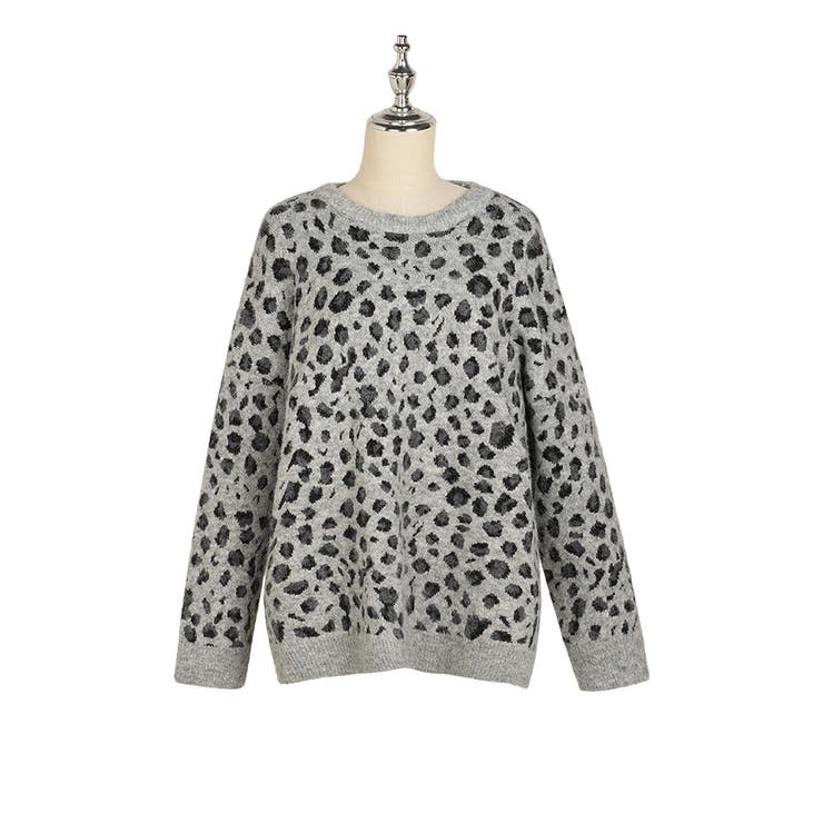 2color レオパード クルーネック ニットプルオーバー ゆったり 暖かい | RAKUku | 詳細画像13 