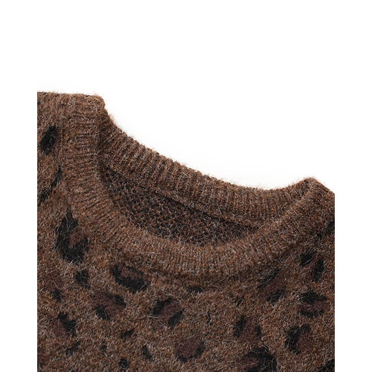 2color レオパード クルーネック ニットプルオーバー ゆったり 暖かい | RAKUku | 詳細画像15 