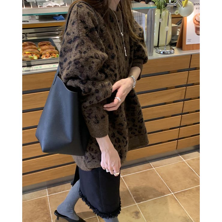 2color レオパード クルーネック ニットプルオーバー ゆったり 暖かい | RAKUku | 詳細画像4 