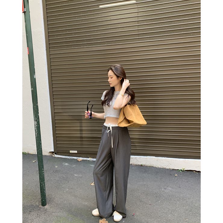 2color ウエスト配色ストライプパンツ きれいめパンツ オフィスカジュアル | RAKUku | 詳細画像4 