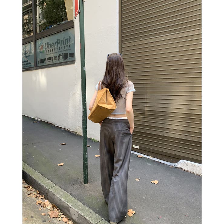2color ウエスト配色ストライプパンツ きれいめパンツ オフィスカジュアル | RAKUku | 詳細画像5 