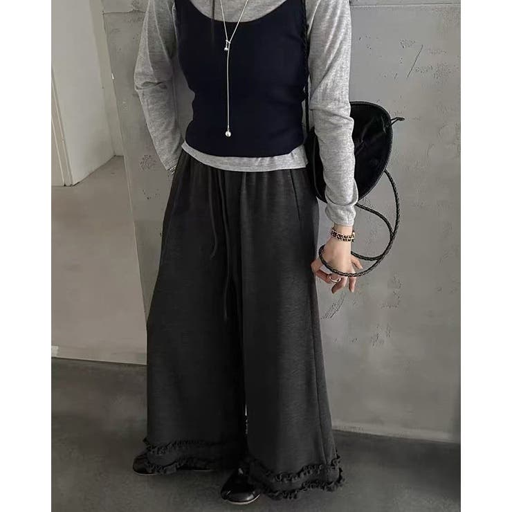 3color 裾フリルワイドパンツ フリルパンツ | RAKUku | 詳細画像2 