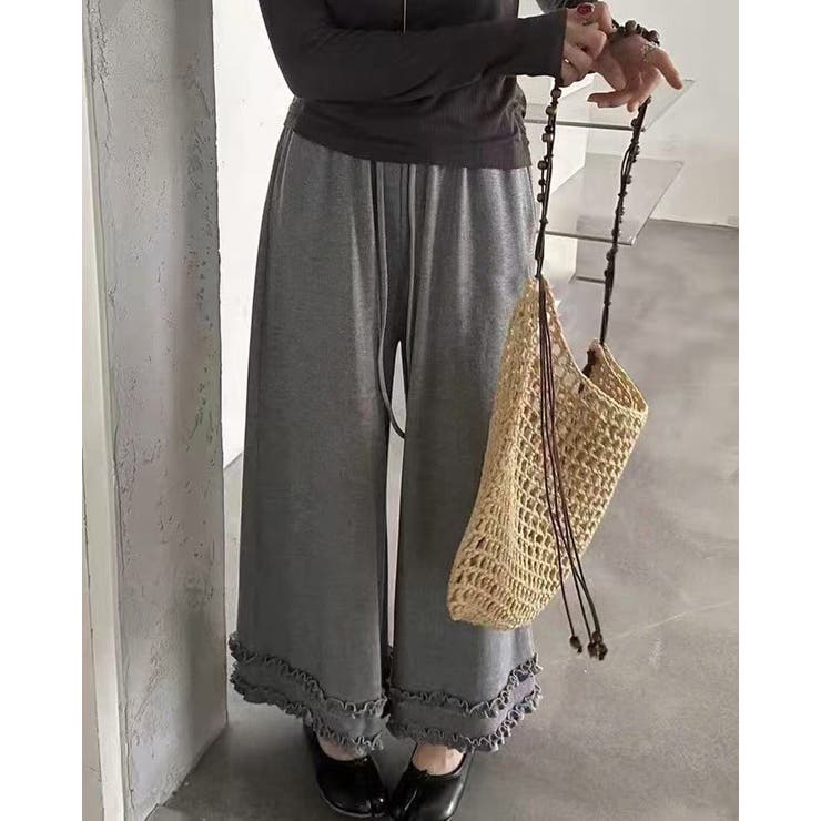 3color 裾フリルワイドパンツ フリルパンツ | RAKUku | 詳細画像3 