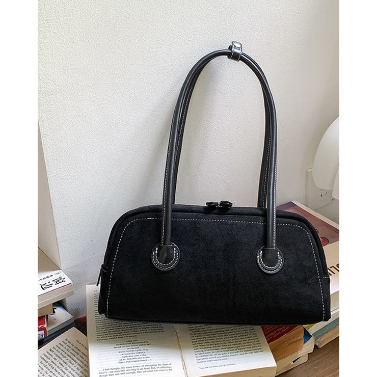 ブラック | スエード ショルダー ロングボストンバッグ ショルダーバッグ ミニマル 韓国系 | RAKUku