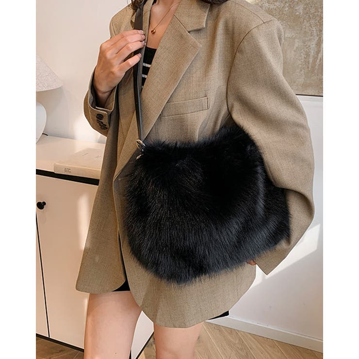 ブラック | 3color エコファー ショルダーバッグ | RAKUku