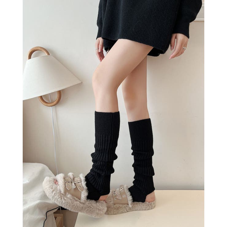 ブラック | 4color リブニット ヨガソックス レッグウォーマー 防寒 暖かい | RAKUku