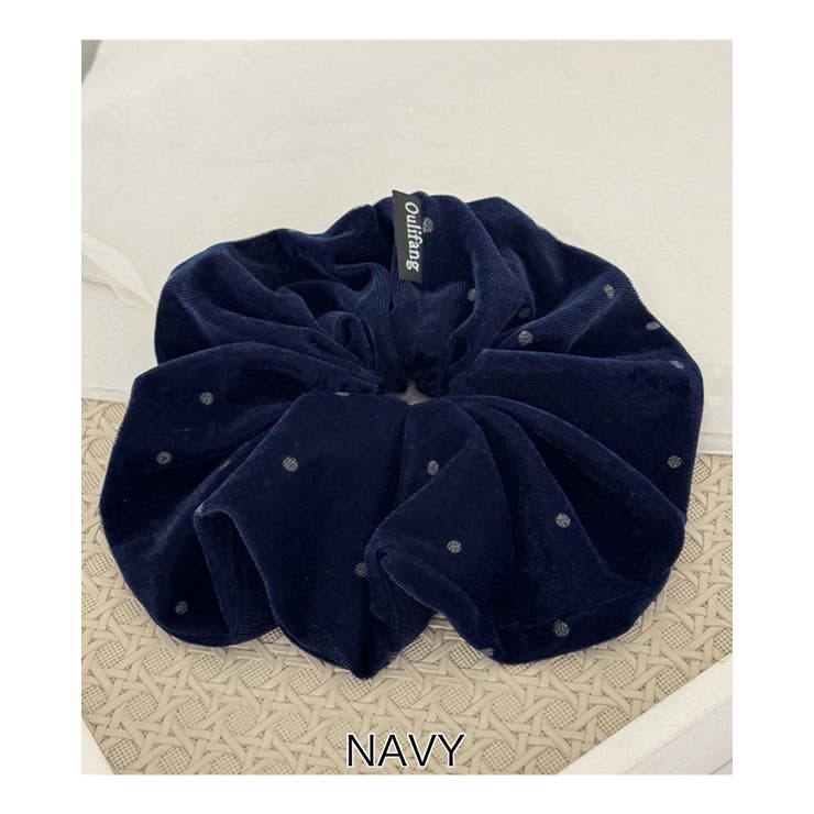 ネイビー | 5color ベロアドットシュシュ 高級感 | RAKUku