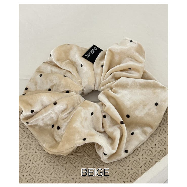 ベージュ | 5color ベロアドットシュシュ 高級感 | RAKUku