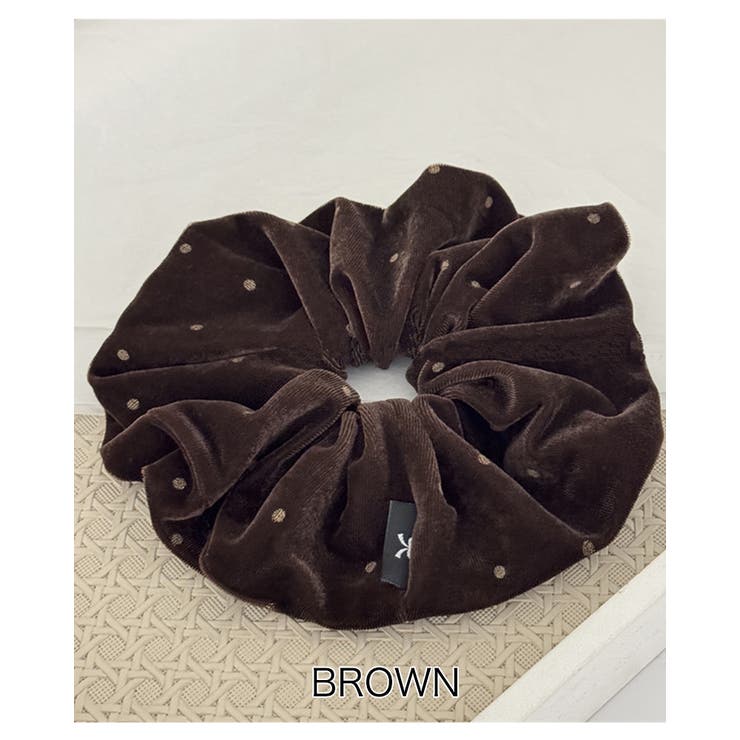 ブラウン | 5color ベロアドットシュシュ 高級感 | RAKUku