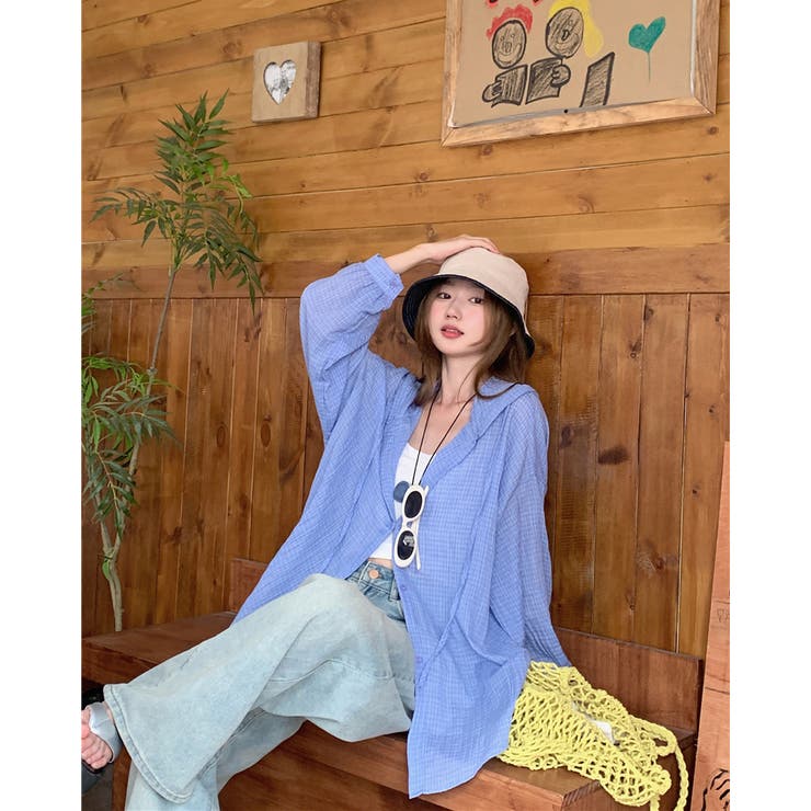 薄手 フード付きシャツ 長袖 チェック柄 紫外線対策 冷房対策 羽織 | RAKUku | 詳細画像11 