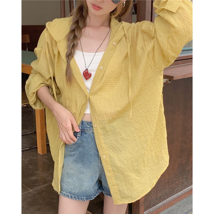 薄手 フード付きシャツ 長袖 チェック柄 紫外線対策 冷房対策 羽織 | RAKUku | 詳細画像5 