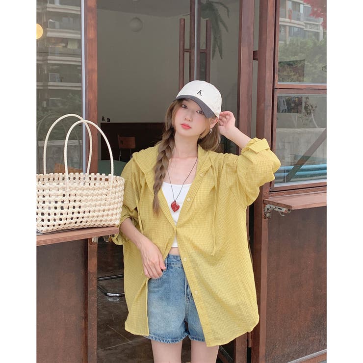 薄手 フード付きシャツ 長袖 チェック柄 紫外線対策 冷房対策 羽織 | RAKUku | 詳細画像7 