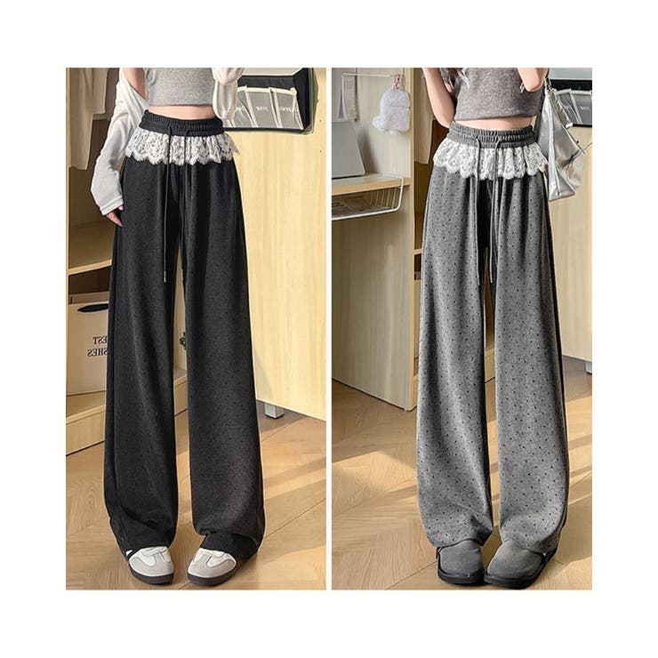 レース付き ワイドパンツ レーディス ウエストゴム 春夏 韓国ファッション | RAKUku | 詳細画像8 