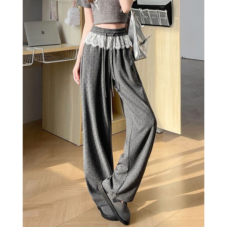 レース付き ワイドパンツ レーディス ウエストゴム 春夏 韓国ファッション | RAKUku | 詳細画像6 
