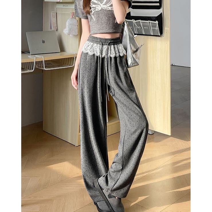 レース付き ワイドパンツ レーディス ウエストゴム 春夏 韓国ファッション | RAKUku | 詳細画像7 